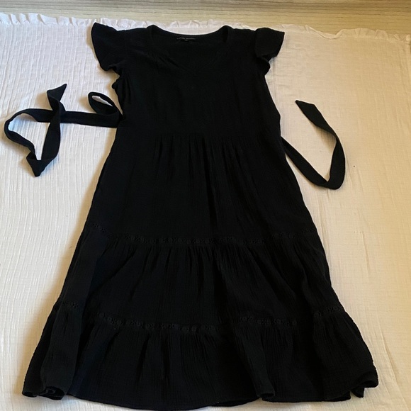 CATHERINE MALANDRINO 100% Organic Cotton,Black Midi Dress - Picture 5 of 11